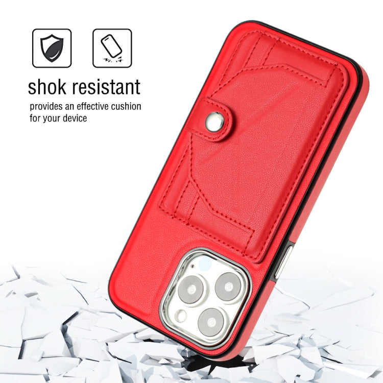 For iPhone 15 Pro Shockproof Leather Phone Case with Card Holder(Red) - HoMEdemic™ 