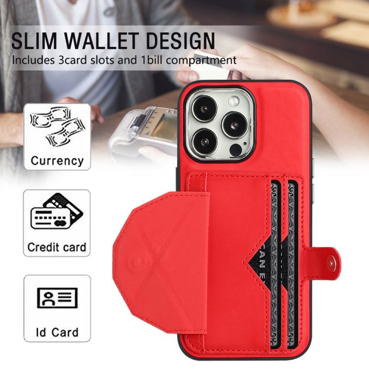 For iPhone 15 Pro Shockproof Leather Phone Case with Card Holder(Red) - HoMEdemic™ 