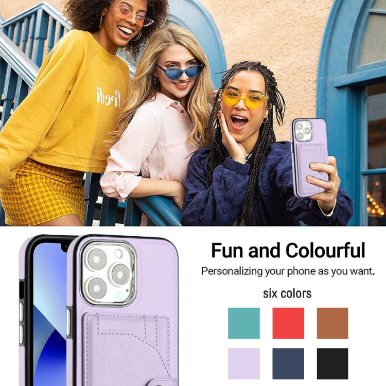 For iPhone 15 Pro Shockproof Leather Phone Case with Card Holder(Purple) - HoMEdemic™ 
