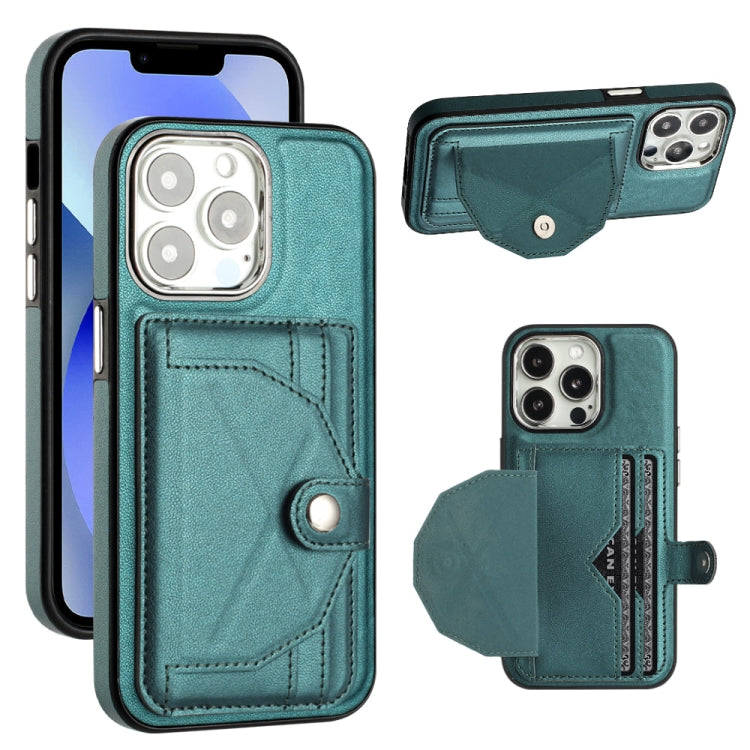 For iPhone 15 Pro Shockproof Leather Phone Case with Card Holder(Green) - HoMEdemic™ 