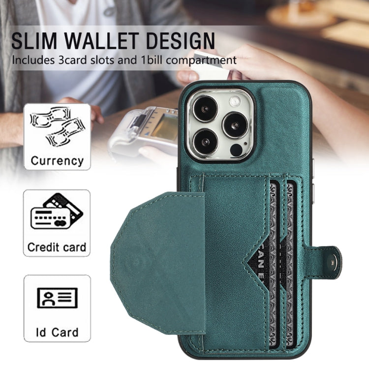For iPhone 15 Pro Shockproof Leather Phone Case with Card Holder(Green) - HoMEdemic™ 