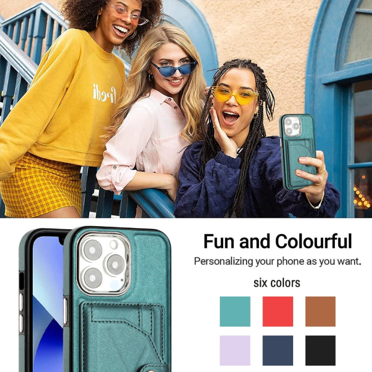 For iPhone 15 Pro Shockproof Leather Phone Case with Card Holder(Green) - HoMEdemic™ 