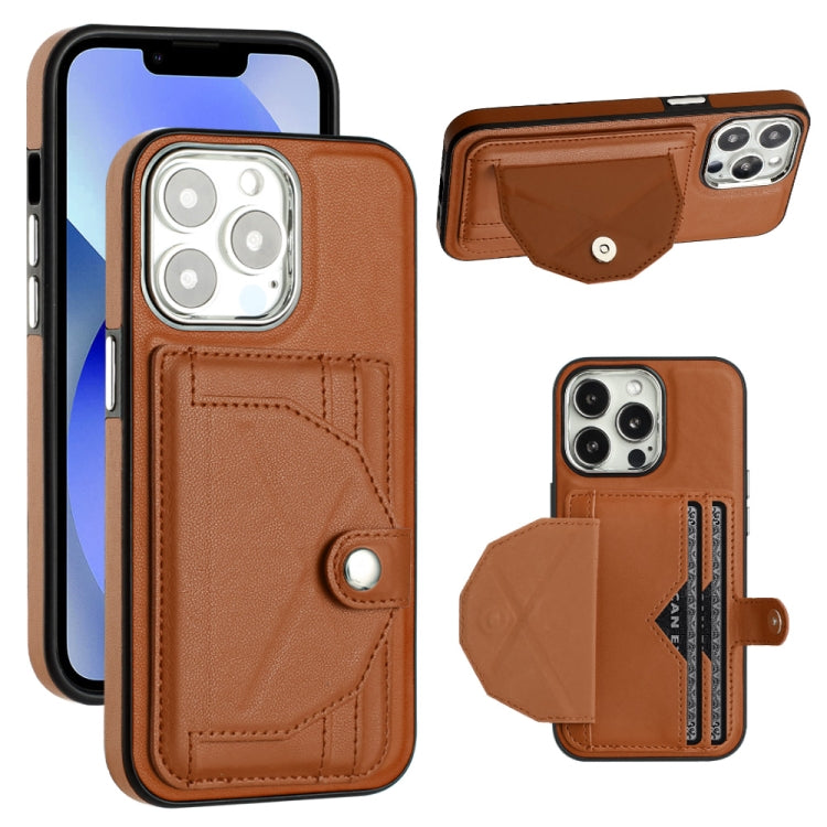 For iPhone 15 Pro Shockproof Leather Phone Case with Card Holder(Brown) - HoMEdemic™ 