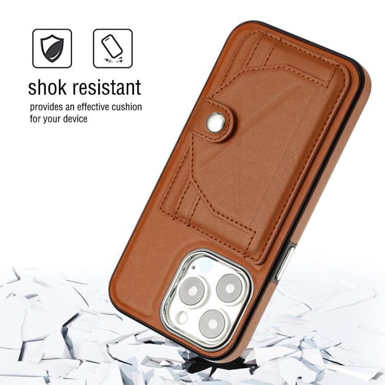 For iPhone 15 Pro Shockproof Leather Phone Case with Card Holder(Brown) - HoMEdemic™ 