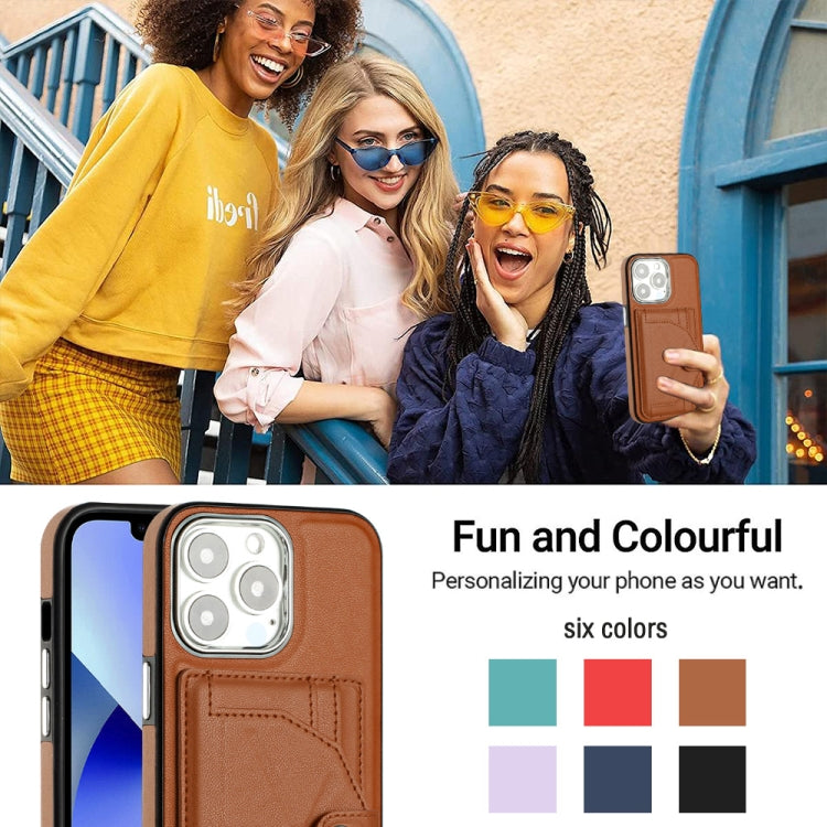 For iPhone 15 Pro Shockproof Leather Phone Case with Card Holder(Brown) - HoMEdemic™ 