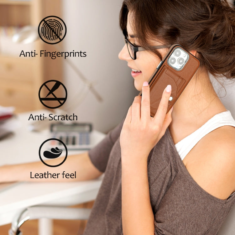 For iPhone 15 Pro Shockproof Leather Phone Case with Card Holder(Brown) - HoMEdemic™ 