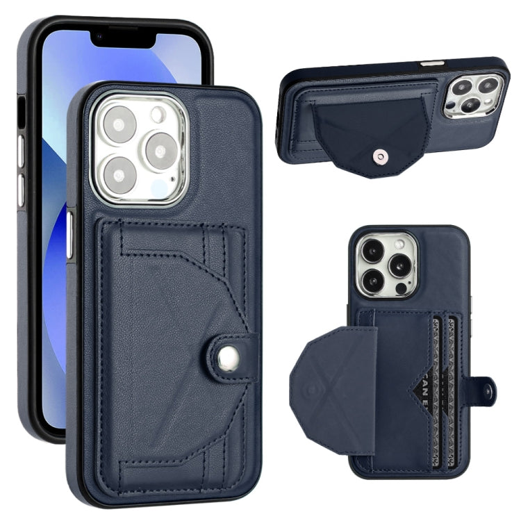For iPhone 15 Pro Shockproof Leather Phone Case with Card Holder(Blue) - HoMEdemic™ 