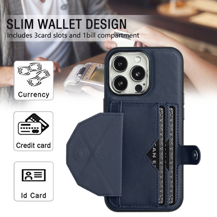 For iPhone 15 Pro Shockproof Leather Phone Case with Card Holder(Blue) - HoMEdemic™ 