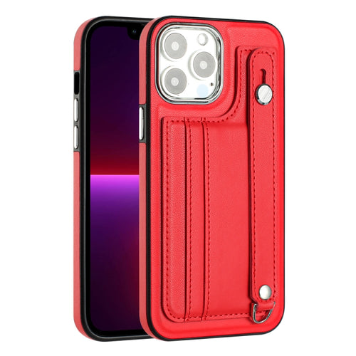 For iPhone 15 Pro Max Shockproof Leather Phone Case with Wrist Strap(Red) - HoMEdemic™ 