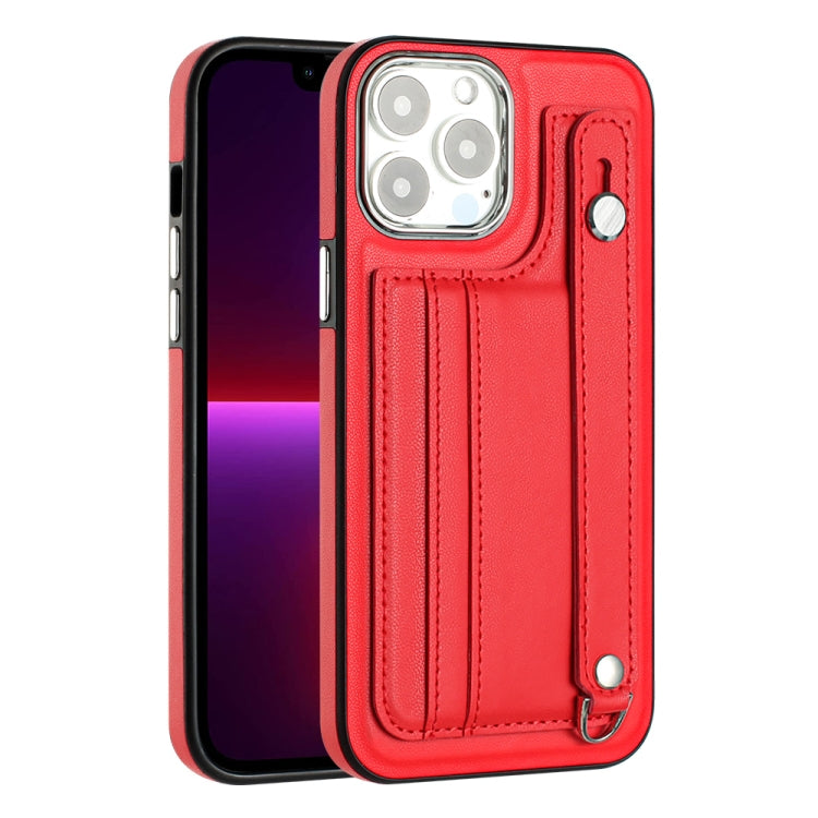 For iPhone 15 Pro Shockproof Leather Phone Case with Wrist Strap(Red) - HoMEdemic™ 