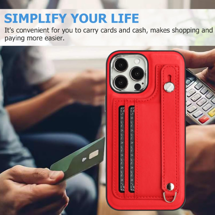 For iPhone 15 Pro Shockproof Leather Phone Case with Wrist Strap(Red) - HoMEdemic™ 