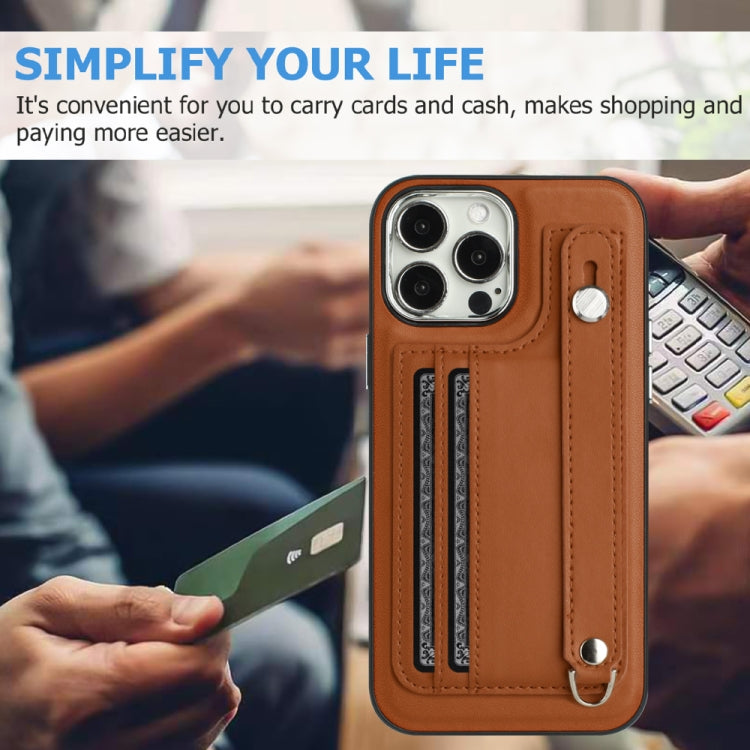 For iPhone 15 Pro Shockproof Leather Phone Case with Wrist Strap(Brown) - HoMEdemic™ 