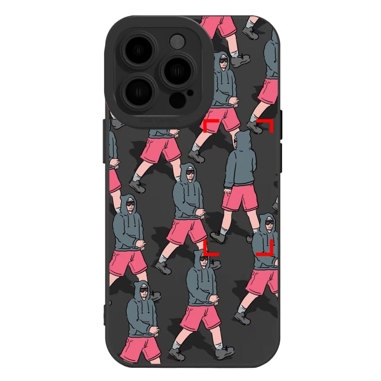 For iPhone 15 Pro Liquid Silicone Pedestrians Pattern Phone Case(Black) - HoMEdemic™ 