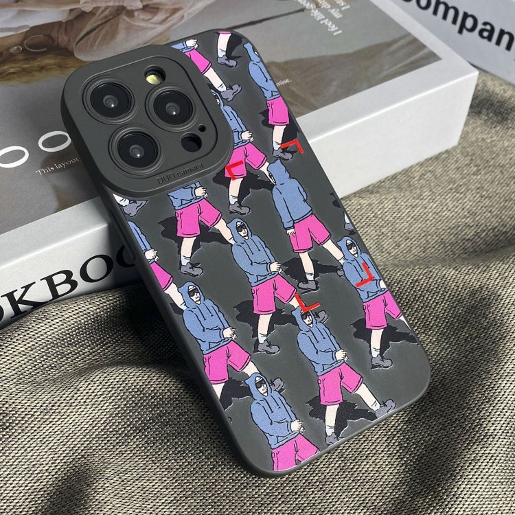 For iPhone 15 Pro Liquid Silicone Pedestrians Pattern Phone Case(Black) - HoMEdemic™ 