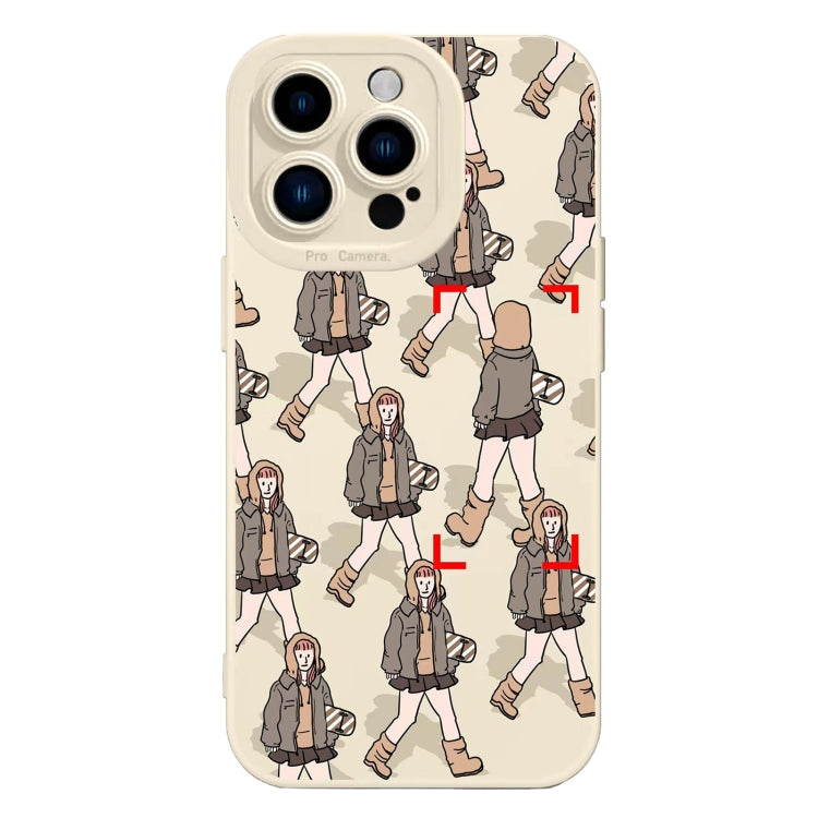 For iPhone 15 Pro Liquid Silicone Pedestrians Pattern Phone Case(Beige) - HoMEdemic™ 