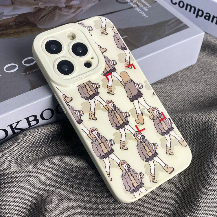For iPhone 15 Pro Liquid Silicone Pedestrians Pattern Phone Case(Beige) - HoMEdemic™ 