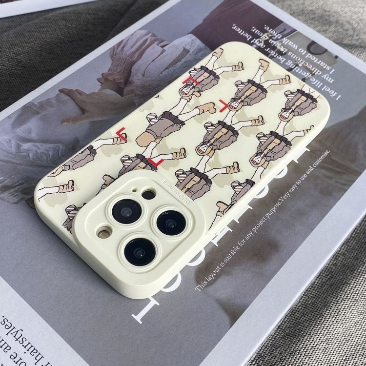 For iPhone 15 Pro Liquid Silicone Pedestrians Pattern Phone Case(Beige) - HoMEdemic™ 