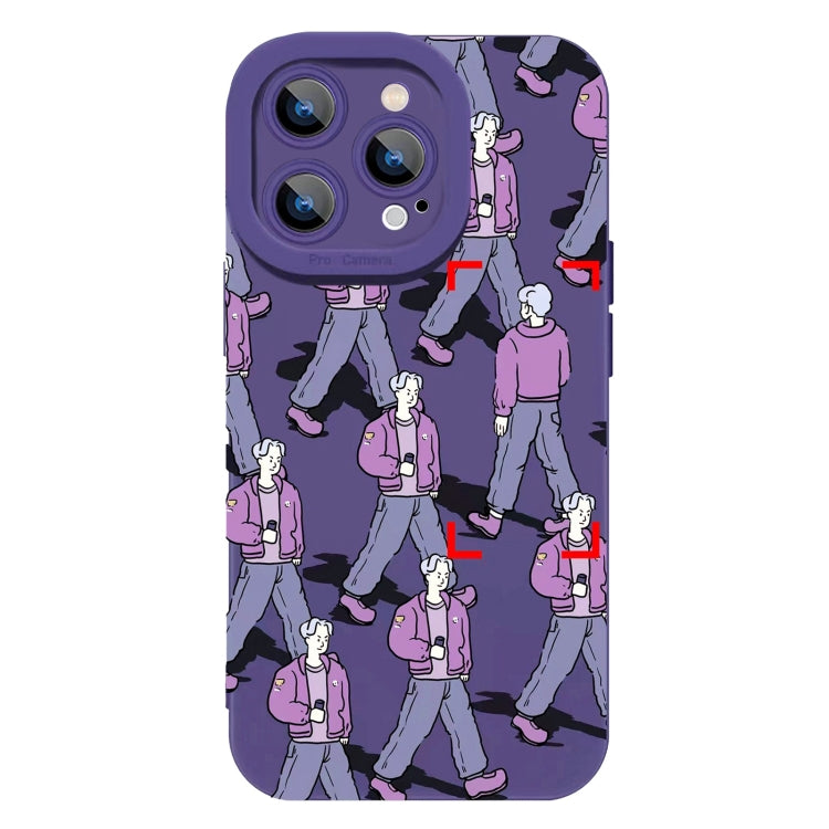 For iPhone 15 Pro Liquid Silicone Pedestrians Pattern Phone Case(Purple) - HoMEdemic™ 