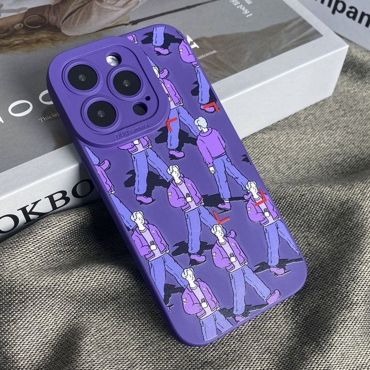 For iPhone 15 Pro Liquid Silicone Pedestrians Pattern Phone Case(Purple) - HoMEdemic™ 