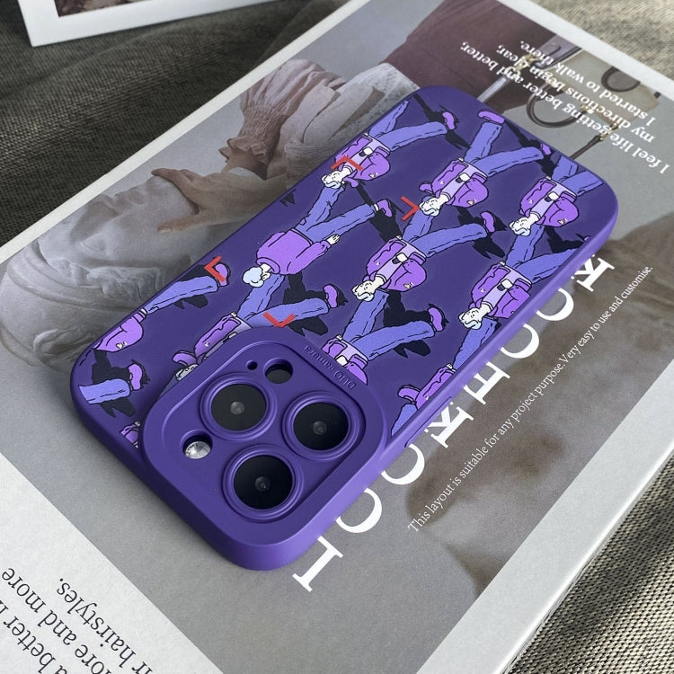 For iPhone 15 Pro Liquid Silicone Pedestrians Pattern Phone Case(Purple) - HoMEdemic™ 