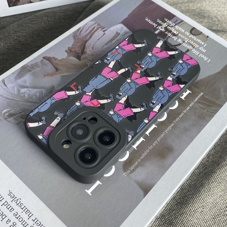 For iPhone 15 Pro Max Liquid Silicone Pedestrians Pattern Phone Case(Black) - HoMEdemic™ 