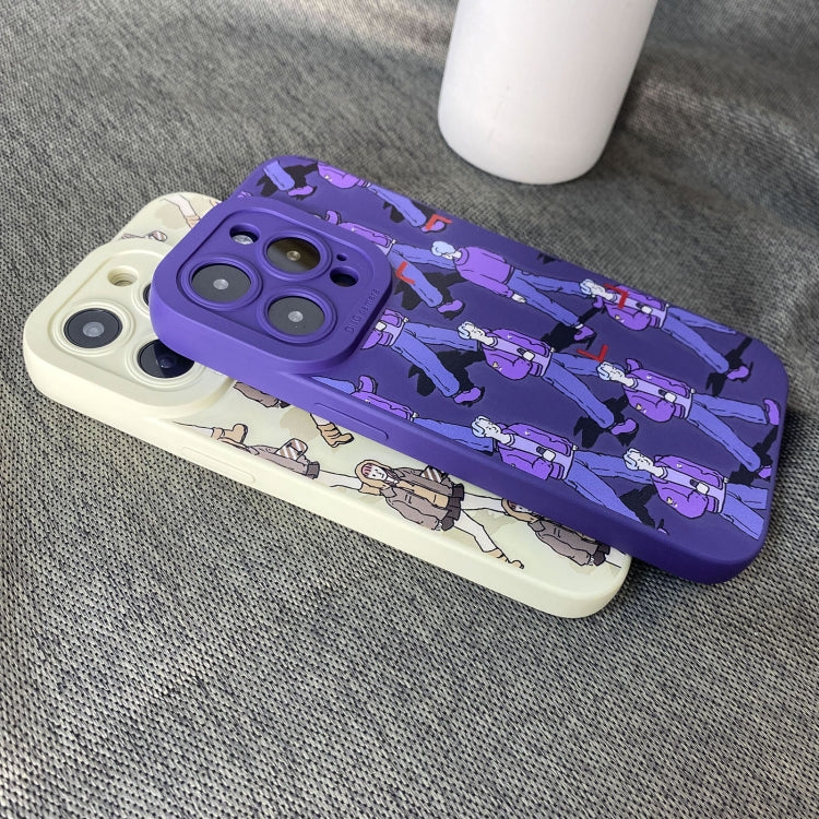 For iPhone 15 Pro Liquid Silicone Pedestrians Pattern Phone Case(Purple) - HoMEdemic™ 