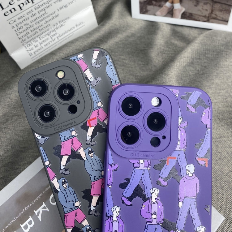For iPhone 15 Pro Liquid Silicone Pedestrians Pattern Phone Case(Purple) - HoMEdemic™ 