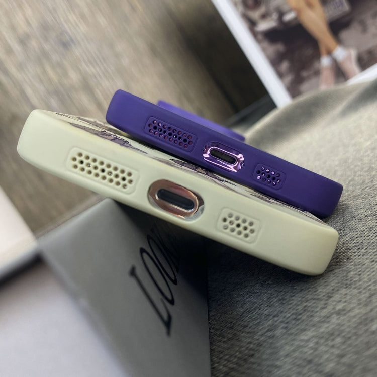 For iPhone 15 Pro Liquid Silicone Pedestrians Pattern Phone Case(Purple) - HoMEdemic™ 