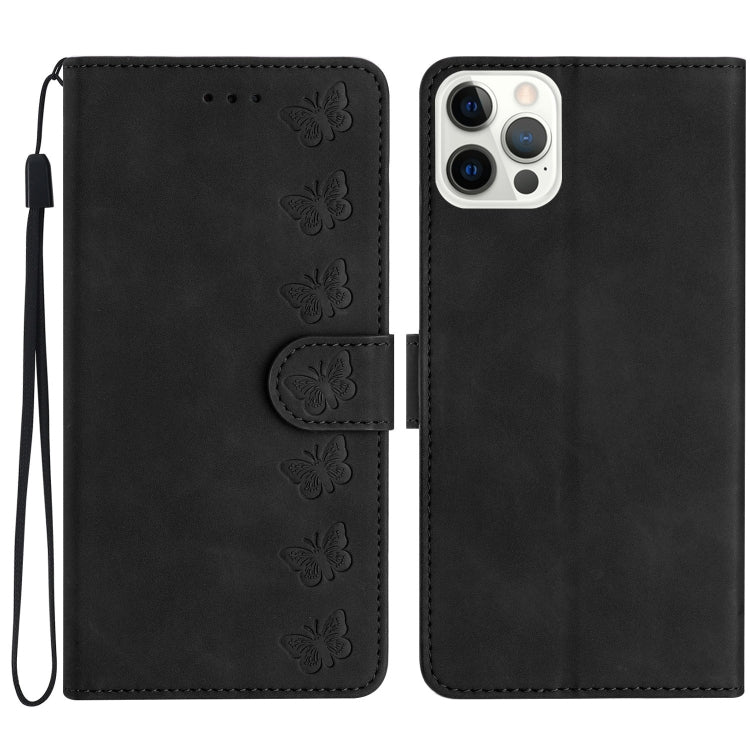 For iPhone 15 Pro Max Seven Butterflies Embossed Leather Phone Case(Black) - HoMEdemic™ 