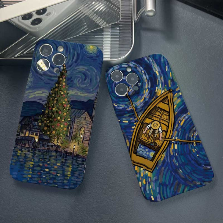 For iPhone 15 Pro Precise Hole Oil Painting Pattern PC Phone Case(Castle) - HoMEdemic™ 