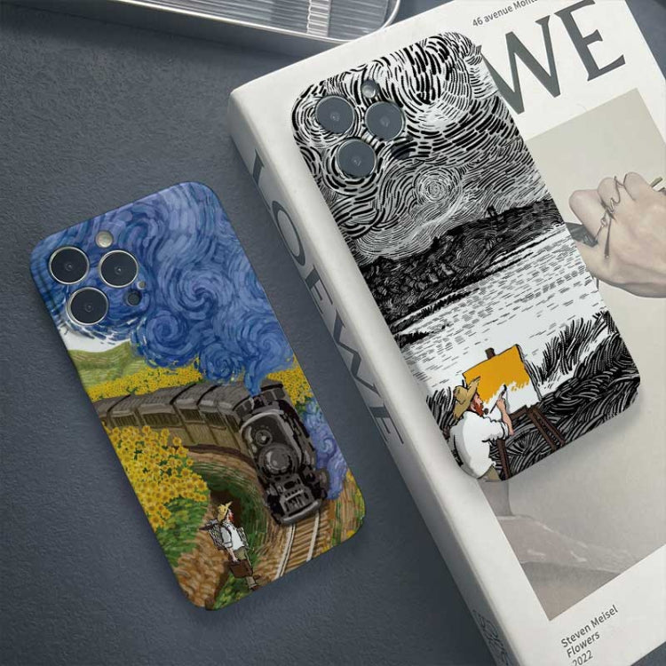 For iPhone 15 Pro Precise Hole Oil Painting Pattern PC Phone Case(Evening Breeze) - HoMEdemic™ 
