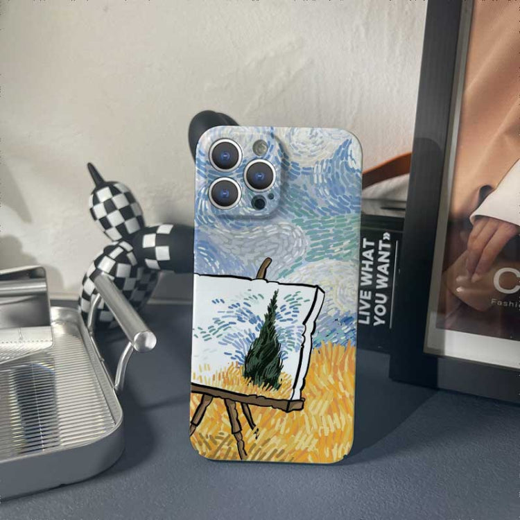 For iPhone 15 Pro Precise Hole Oil Painting Pattern PC Phone Case(Landscape Painting) - HoMEdemic™ 