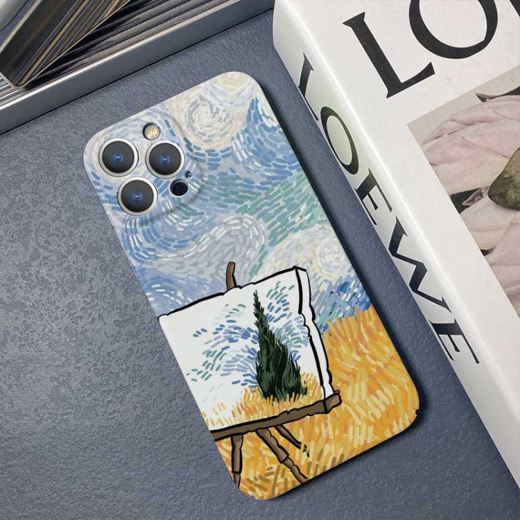 For iPhone 15 Pro Precise Hole Oil Painting Pattern PC Phone Case(Landscape Painting) - HoMEdemic™ 