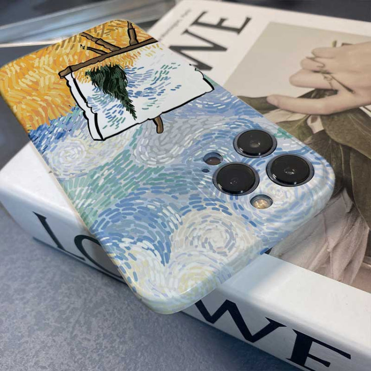 For iPhone 15 Pro Precise Hole Oil Painting Pattern PC Phone Case(Landscape Painting) - HoMEdemic™ 