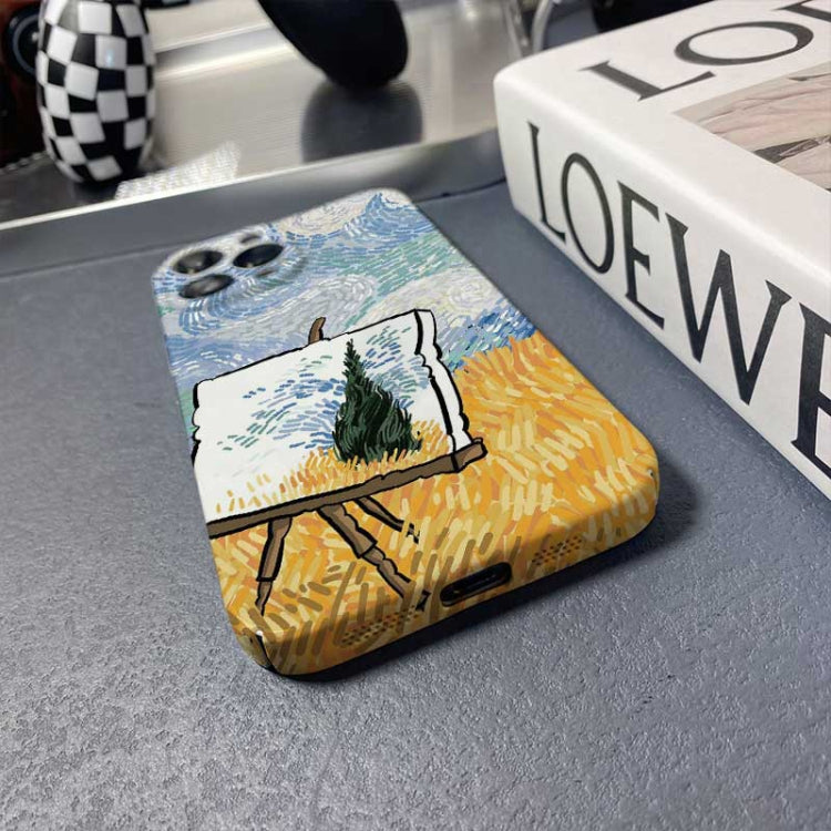 For iPhone 15 Pro Precise Hole Oil Painting Pattern PC Phone Case(Landscape Painting) - HoMEdemic™ 