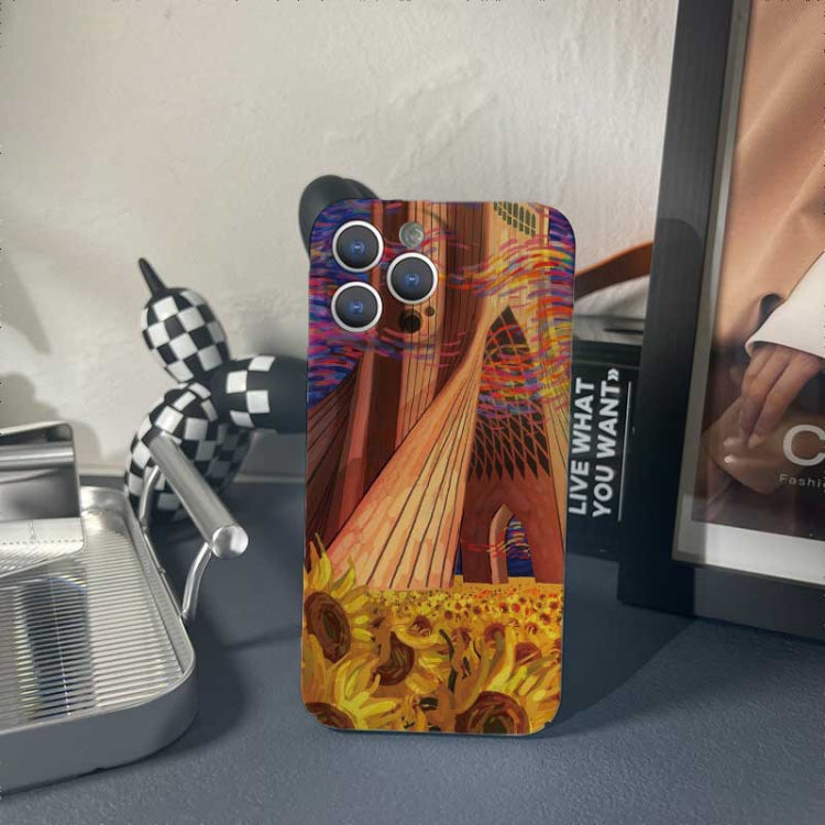 For iPhone 15 Pro Precise Hole Oil Painting Pattern PC Phone Case(Architectural Painting) - HoMEdemic™ 