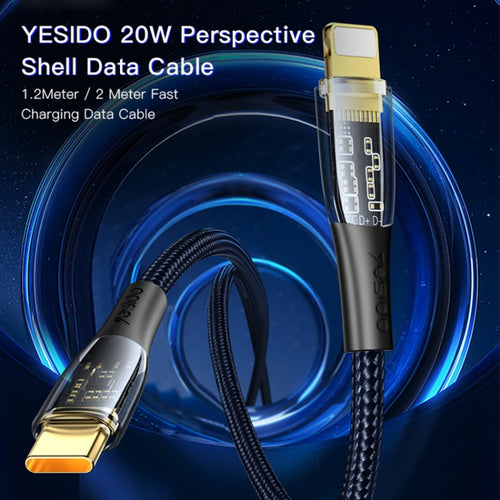 YESIDO CA102 PD 20W USB-C / Type-C to 8 Pin Braided Charging Data Cable, Length:2m(Black) - HoMEdemic™ 