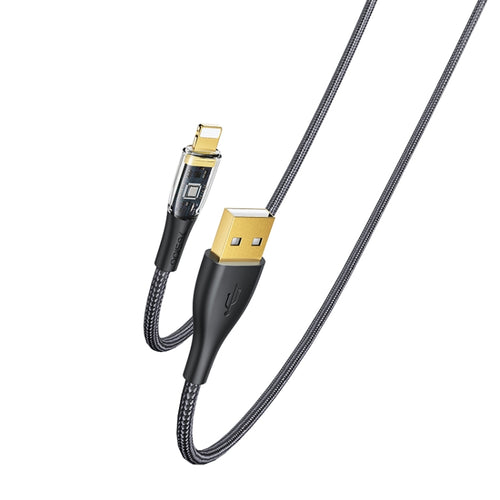 YESIDO CA104 2.4A USB to 8 Pin Transparent Charging Data Cable, Length:1.2m(Black) - HoMEdemic™ 