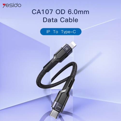 YESIDO CA107 1.2m 2.4A USB-C / Type-C to 8 Pin OD0.6 Charging Data Cable(Black+Blue) - HoMEdemic™ 