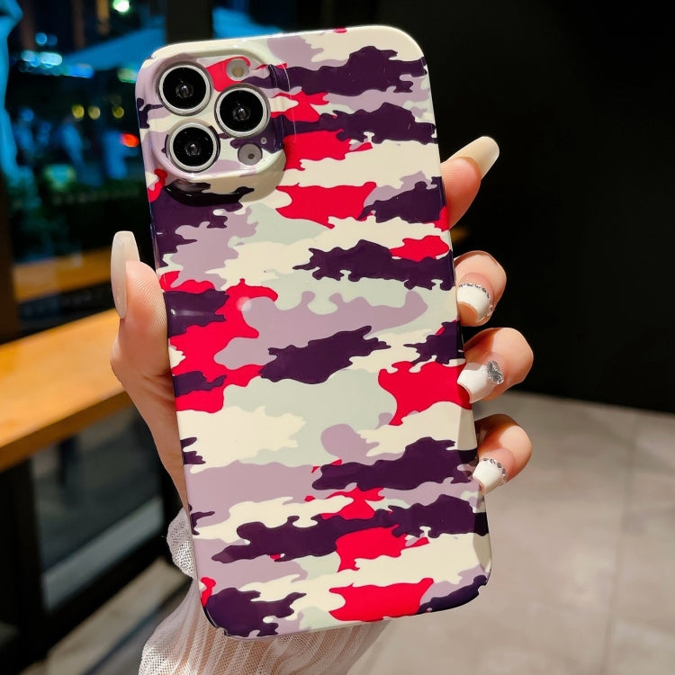 For iPhone 15 Pro Precise Hole Camouflage Pattern PC Phone Case(Red Purple White) - HoMEdemic™ 