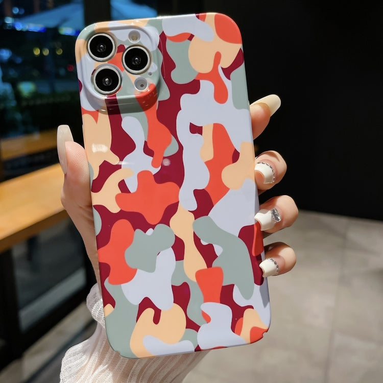 For iPhone 15 Pro Precise Hole Camouflage Pattern PC Phone Case(Orange Grey) - HoMEdemic™ 