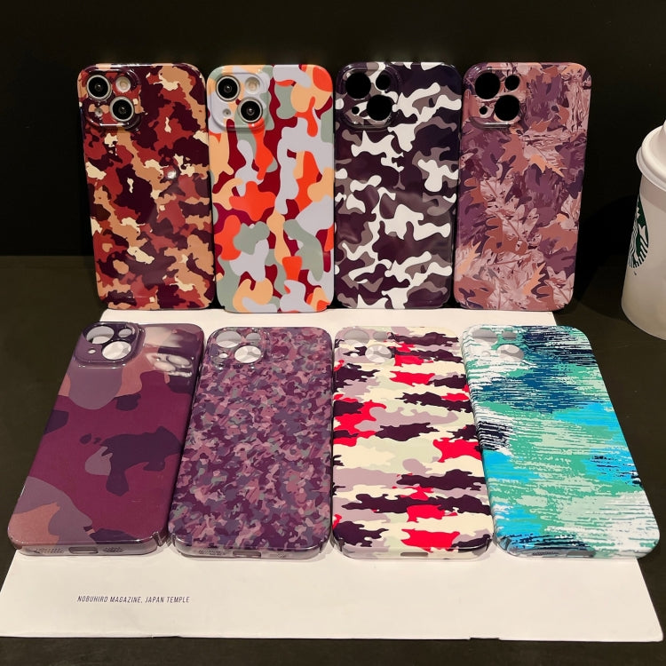 For iPhone 15 Pro Precise Hole Camouflage Pattern PC Phone Case(Red Purple White) - HoMEdemic™ 
