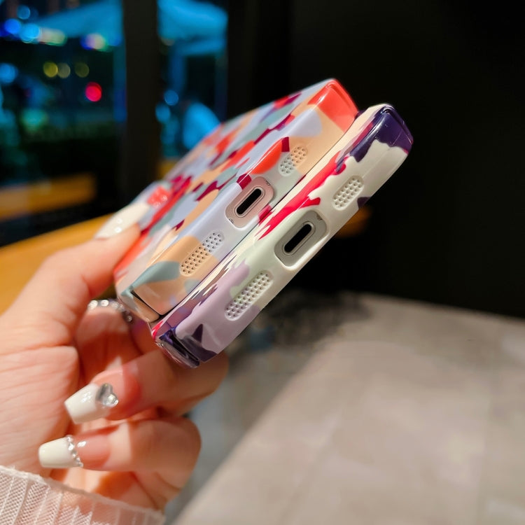 For iPhone 15 Pro Precise Hole Camouflage Pattern PC Phone Case(Orange Grey) - HoMEdemic™ 