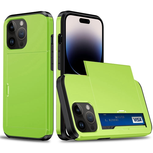 For iPhone 15 Pro Max Shockproof Armor Phone Case with Slide Card Slot(Green) - HoMEdemic™ 