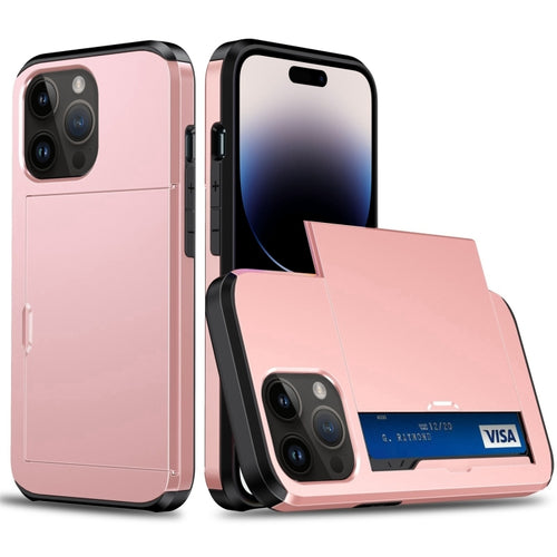 For iPhone 15 Pro Max Shockproof Armor Phone Case with Slide Card Slot(Rose Gold) - HoMEdemic™ 