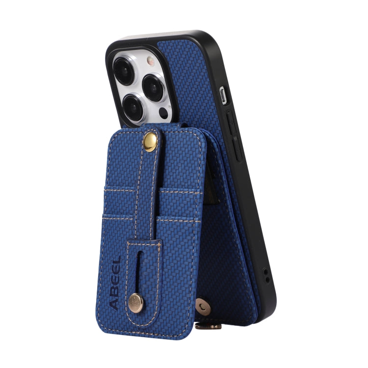 For iPhone 15 Pro ABEEL Carbon Fiber RFID Card Holder Phone Case(Blue) - HoMEdemic™ 