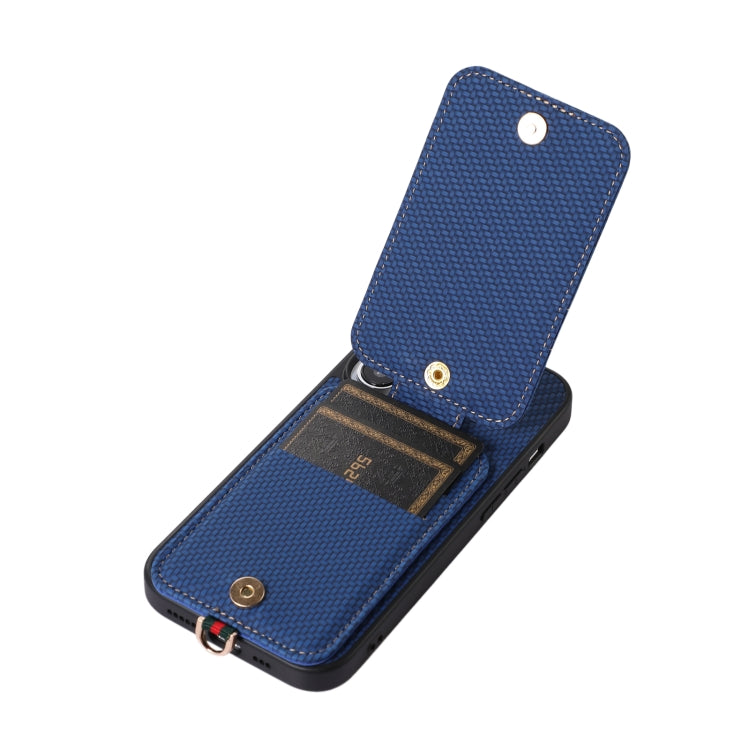 For iPhone 15 Pro ABEEL Carbon Fiber RFID Card Holder Phone Case(Blue) - HoMEdemic™ 