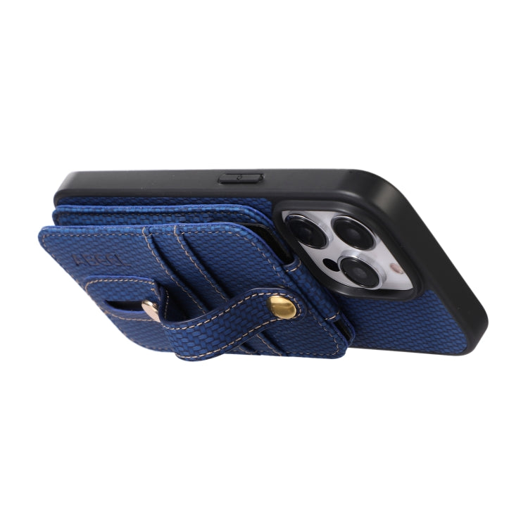 For iPhone 15 Pro ABEEL Carbon Fiber RFID Card Holder Phone Case(Blue) - HoMEdemic™ 
