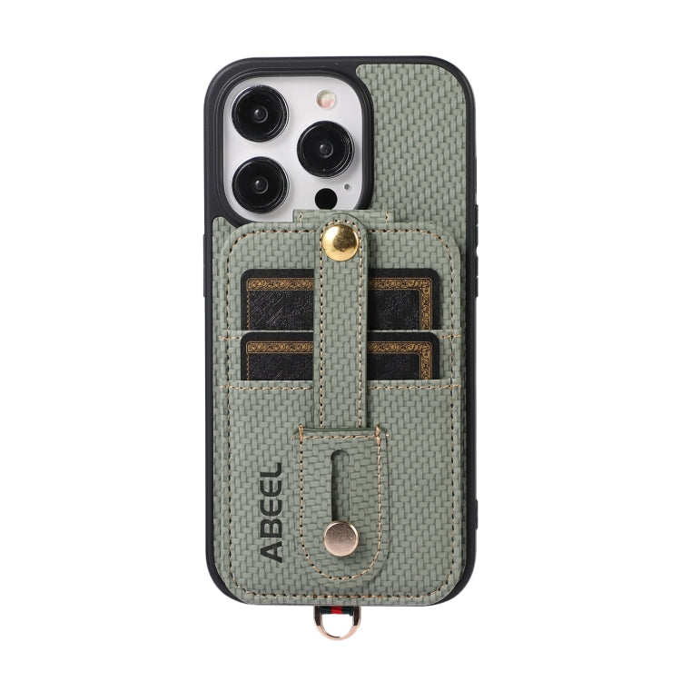 For iPhone 15 Pro ABEEL Carbon Fiber RFID Card Holder Phone Case(Green) - HoMEdemic™ 