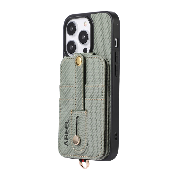 For iPhone 15 Pro ABEEL Carbon Fiber RFID Card Holder Phone Case(Green) - HoMEdemic™ 